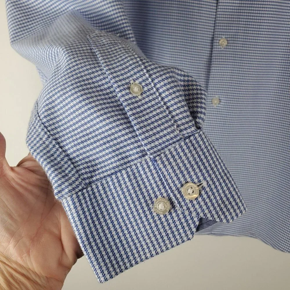 Hart Schaffner Marx Button Up Dress Shirt Mens XL Blue Puppytooth Long‎ Sleeve